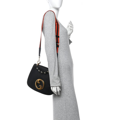 Roxy Calfskin Web Medium Studded Blondie Shoulder Flap Bag Black