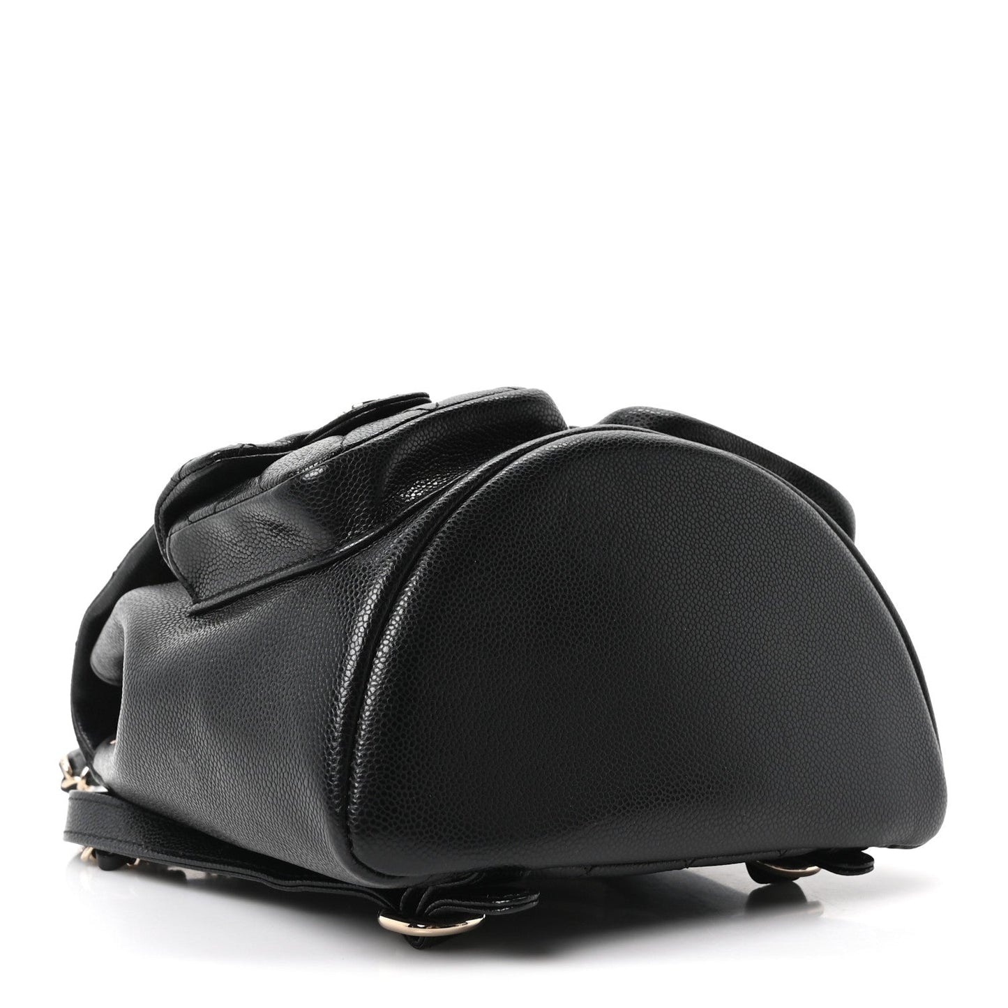 Shiny Caviar Quilted Medium Duma Pockets Drawstring Backpack Black