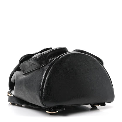 Shiny Caviar Quilted Medium Duma Pockets Drawstring Backpack Black