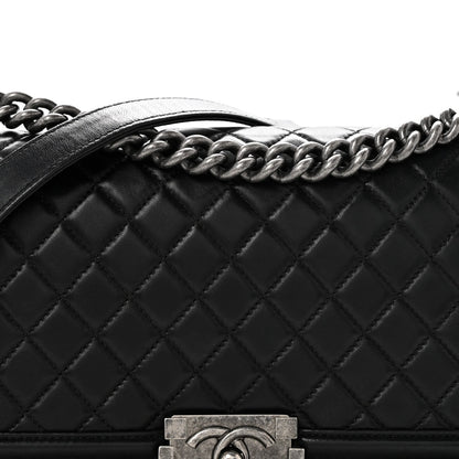 Lambskin Quilted Medium Boy Flap Black