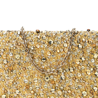 Calfskin Satin Bead Embroidery Lady Dior Clutch Gold Yellow