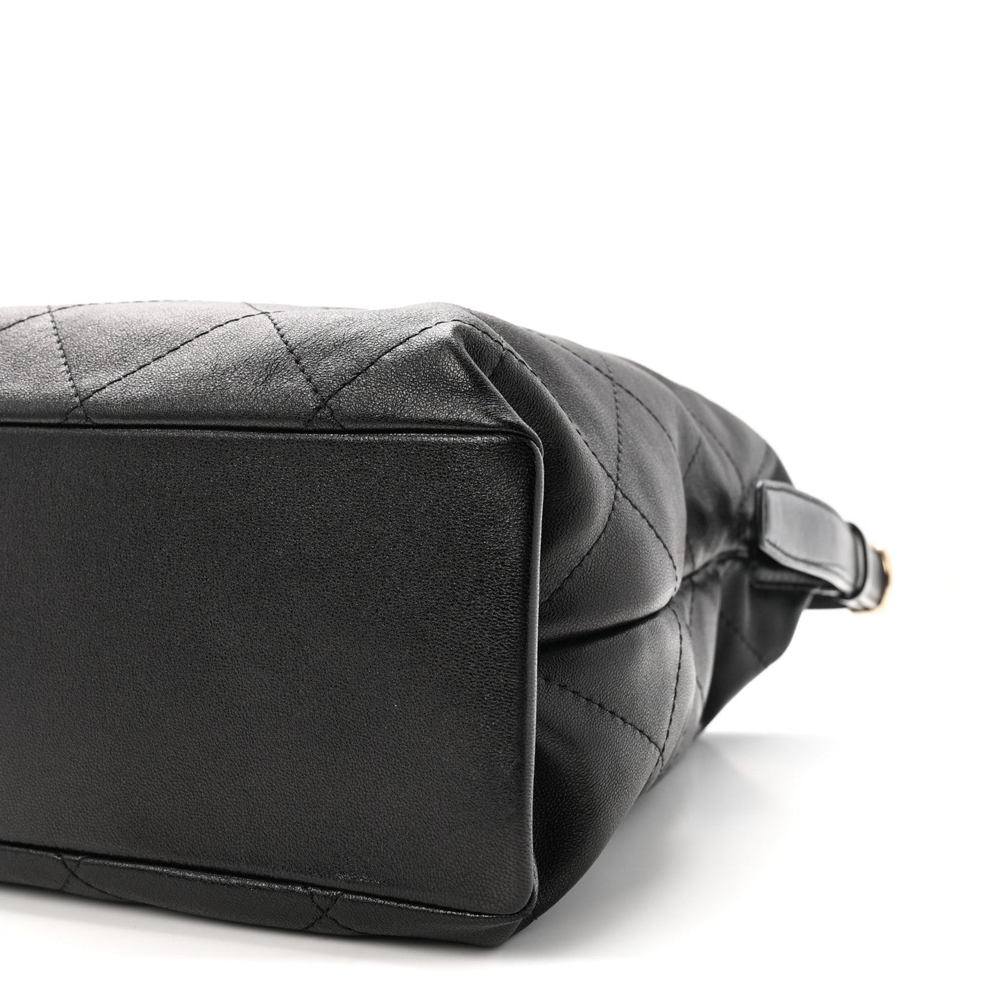 Shiny Lambskin Quilted Maxi Hobo Black