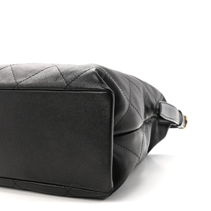Shiny Lambskin Quilted Maxi Hobo Black
