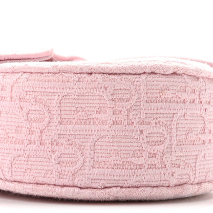 Oblique Embroidered Lace Dioramour Small Saddle Bag With Strap Soupir Pink White