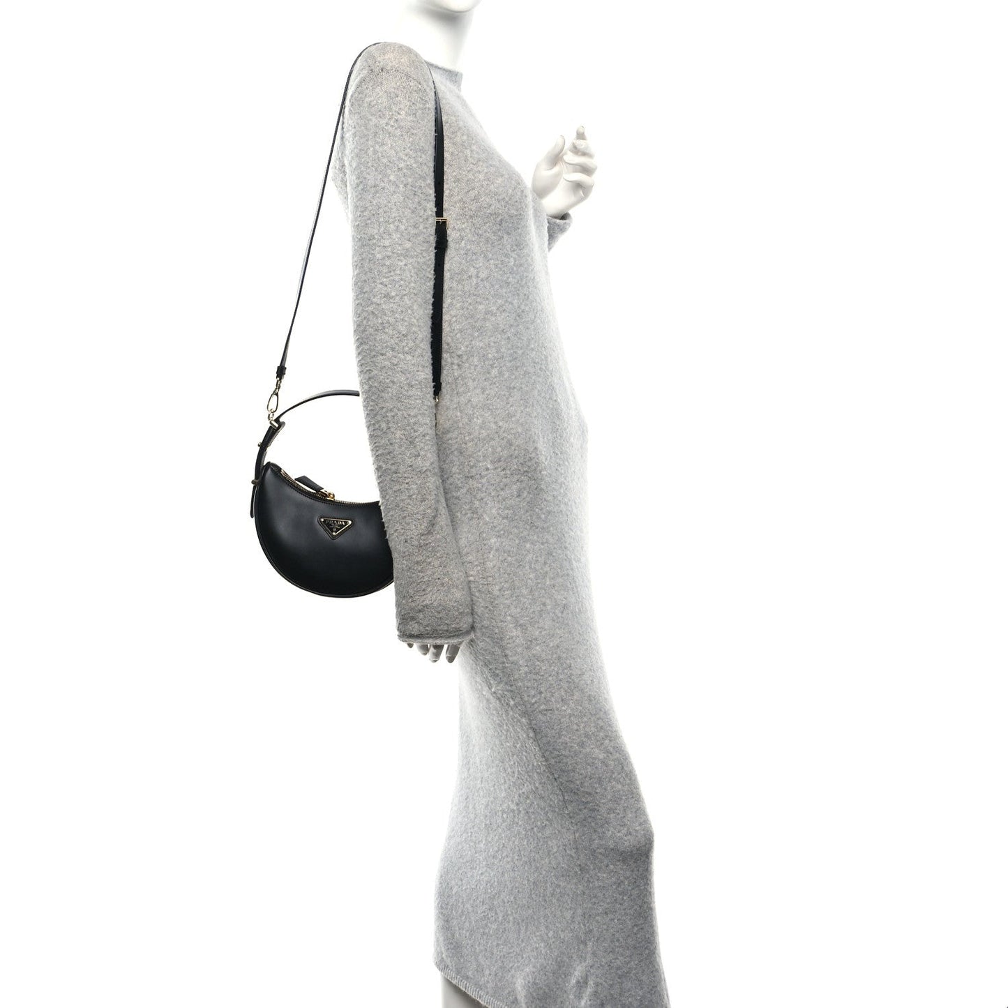 Soft Calfskin Mini Arque Shoulder Bag Black
