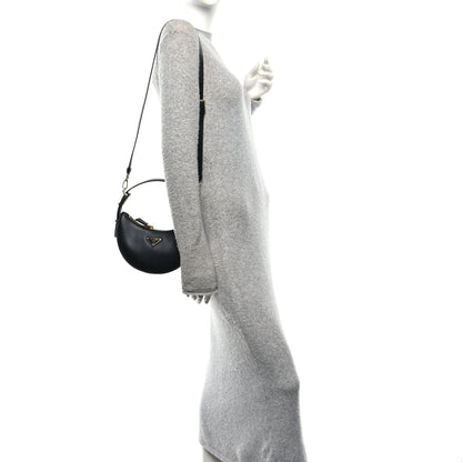 Soft Calfskin Mini Arque Shoulder Bag Black
