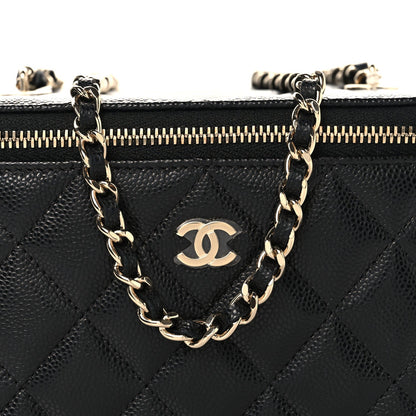 Caviar Quilted Small Vanity Case With Chain Black