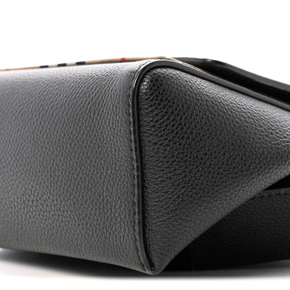 Coated Canvas Calfskin Vintage Check Medium Note Crossbody Bag Black