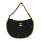 Shiny Crumbled Lambskin Quilted Round Small CC Hobo Black