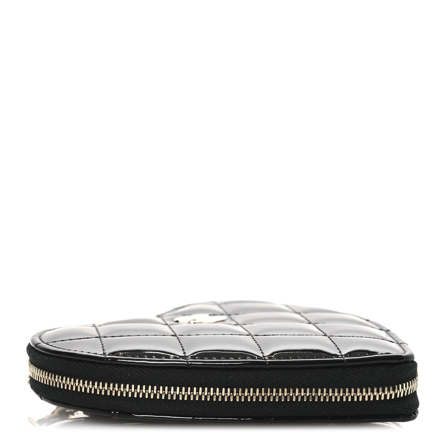 Patent Calfskin Resin Quilted CC Heart Clutch With Chain Black