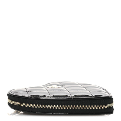 Patent Calfskin Resin Quilted CC Heart Clutch With Chain Black
