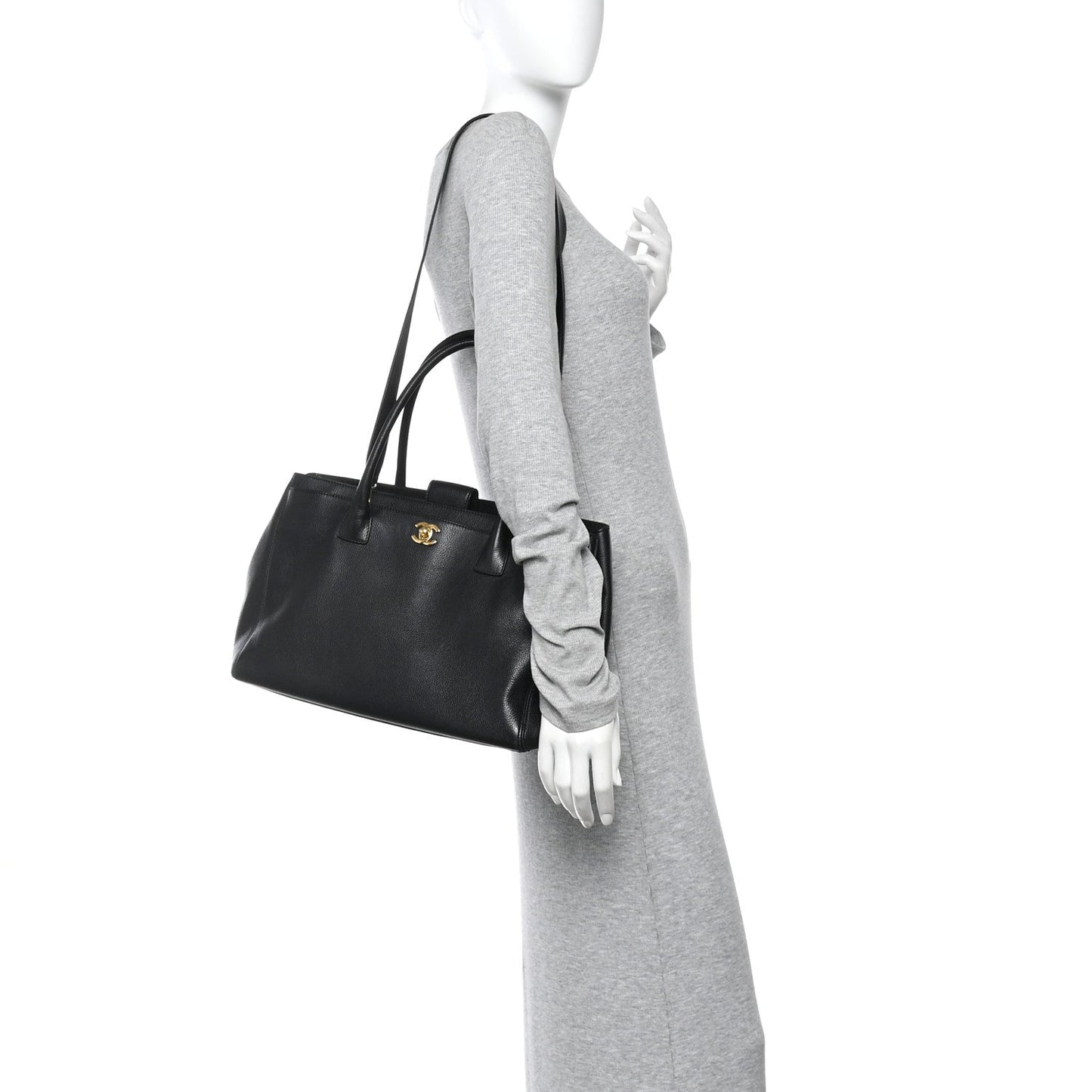 Calfskin Cerf Executive Shopper Tote Black
