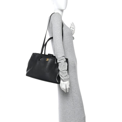 Calfskin Cerf Executive Shopper Tote Black