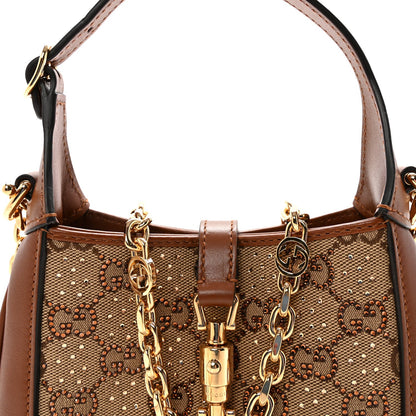 New Canvas Charisma Calfskin Crystal GG Monogram Mini Jackie 1961 Hobo Camel Ebony