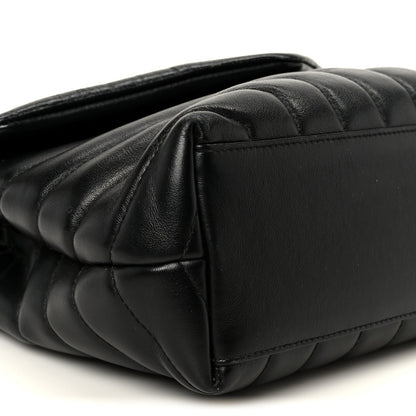 Calfskin Y Quilted Monogram Small Loulou Chain Satchel Black