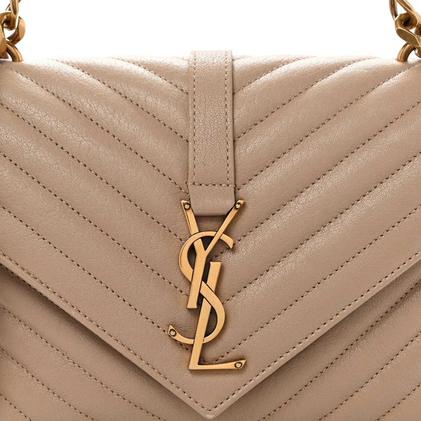 Sheepskin Matelasse Chevron Monogram Medium College Bag Dark Beige