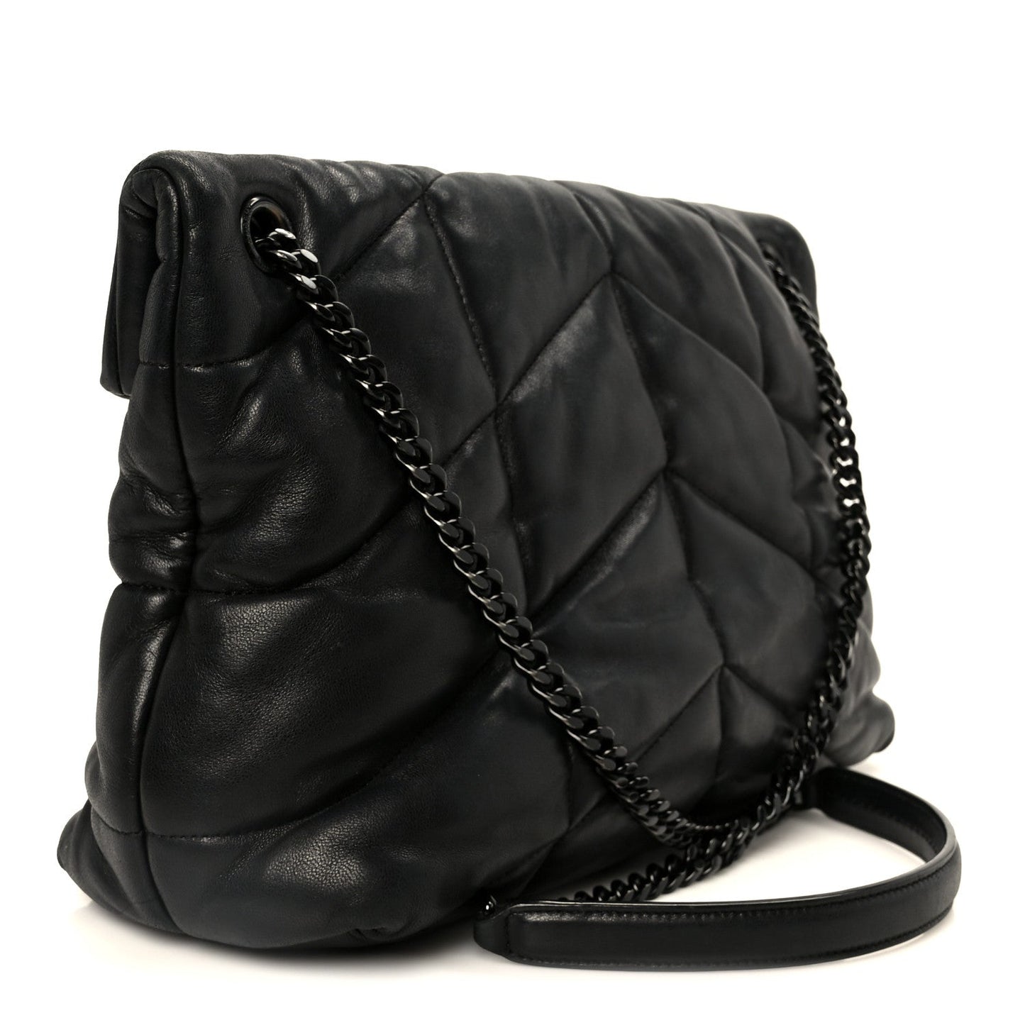 Lambskin Quilted Monogram Monochrome Medium Loulou Puffer Chain Satchel Black