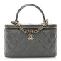 Patent Quilted Quilted Small Top Handle Vanity Case With Chain Grey