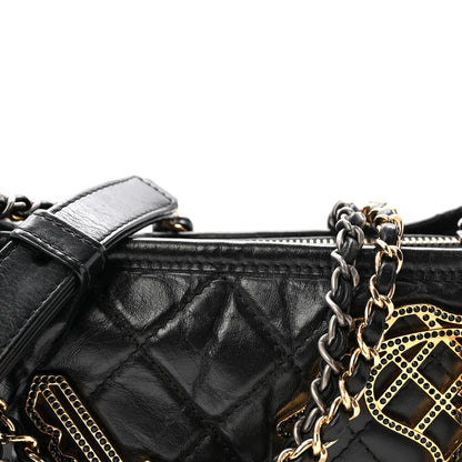 Aged Calfskin Quilted Charms Small Gabrielle Hobo Black