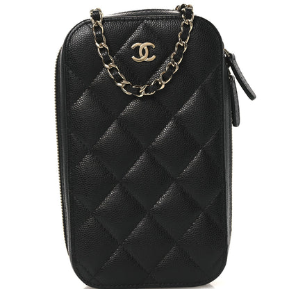 Caviar Quilted Phone Holder Wallet On Chain WOC Black