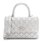 Metallic Caviar Quilted Mini Coco Handle Flap Silver