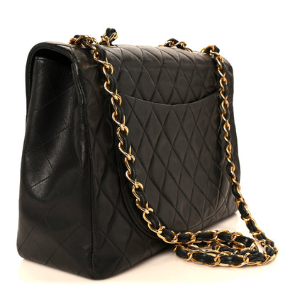 Lambskin Quilted XL Jumbo Single Flap Black