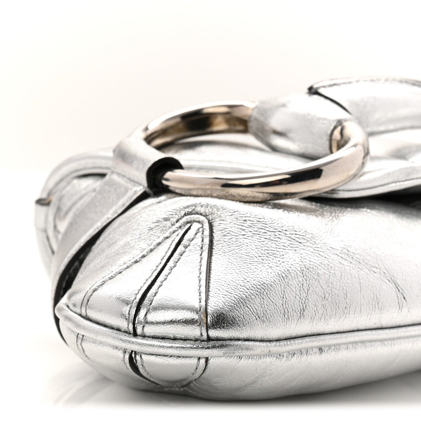 Metallic Nappa Vertical Matelasse Medium Maxi Horsebit Chain Shoulder Bag Silver
