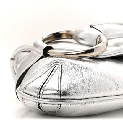 Metallic Nappa Vertical Matelasse Medium Maxi Horsebit Chain Shoulder Bag Silver