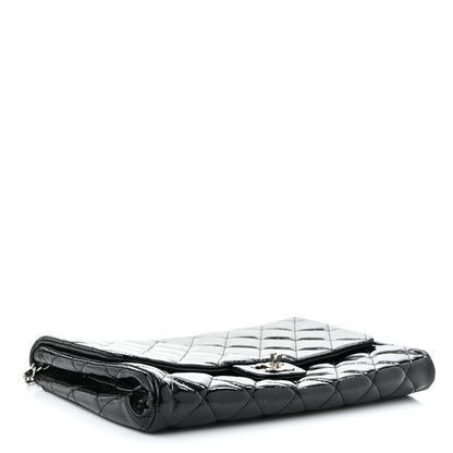 Patent Quilted Clutch with Chain Flap Black