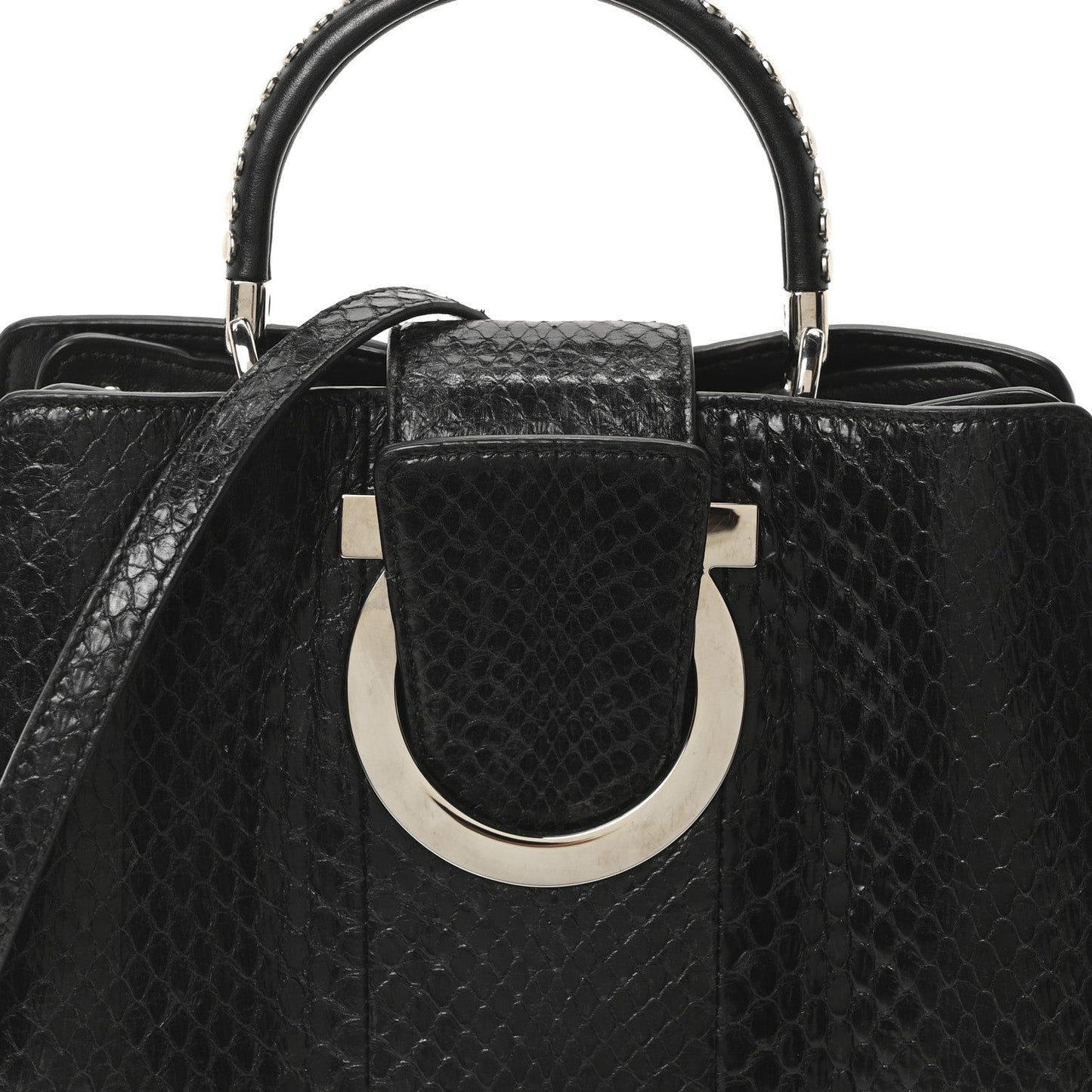 Snakeskin Studded Thalia Top Handle Black