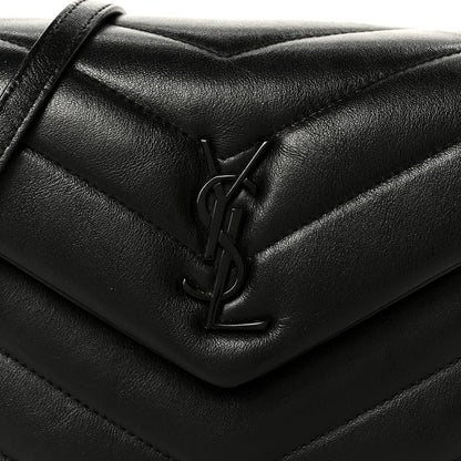 Calfskin Y Quilted Monogram Monochrome Toy Loulou Crossbody Bag Black