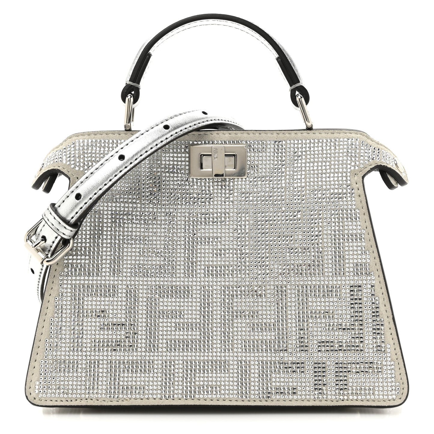Crystal Vitello Laminato FF Petite Peekaboo I SEE U Satchel Crystal Argento