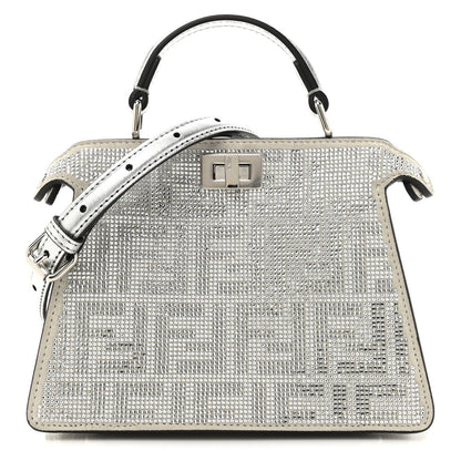 Crystal Vitello Laminato FF Petite Peekaboo I SEE U Satchel Crystal Argento