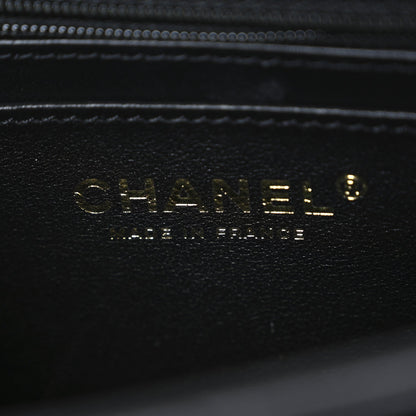 Shiny Calfskin Quilted CC Handle Vanity Flap Bag Black