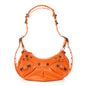 Extra Supple Calfskin Crocodile Embossed Le Cagole Shoulder Bag XS Pop Orange