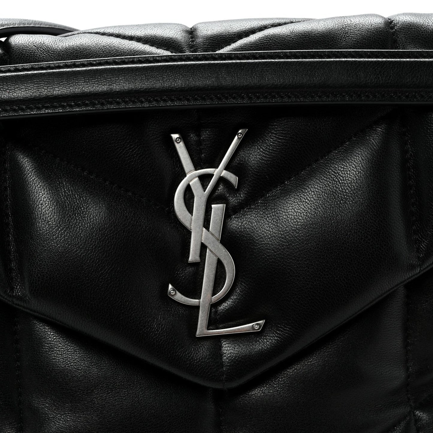Lambskin Quilted Small Loulou Puffer Monogram Chain Satchel Black