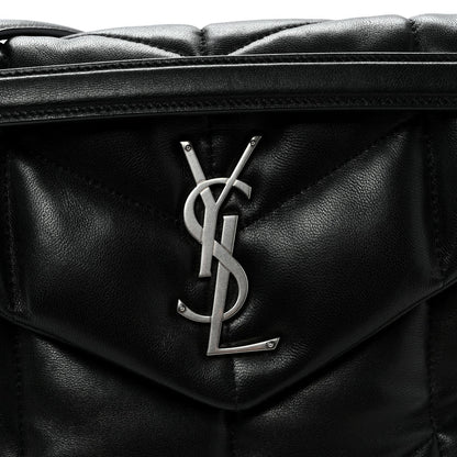 Lambskin Quilted Small Loulou Puffer Monogram Chain Satchel Black