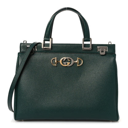 Grainy Calfskin Medium Zumi Top Handle Bag Vintage Green