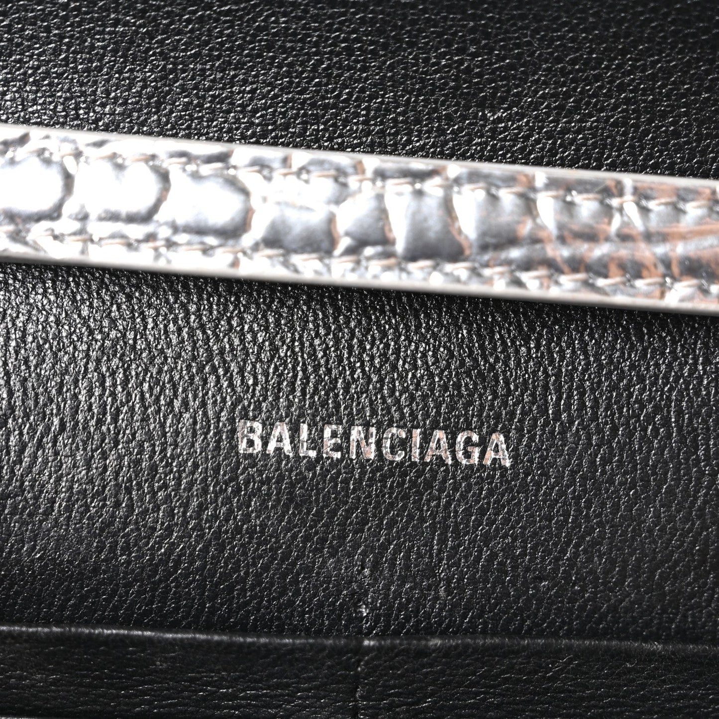 Metallic Calfskin Crocodile Embossed Hourglass Chain Bag Silver