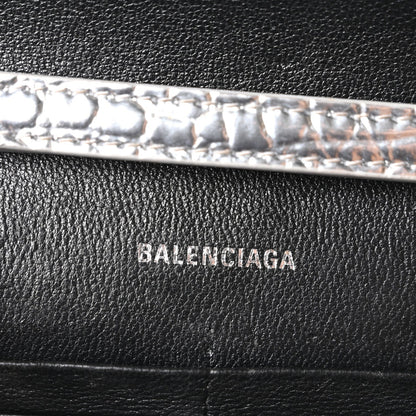 Metallic Calfskin Crocodile Embossed Hourglass Chain Bag Silver