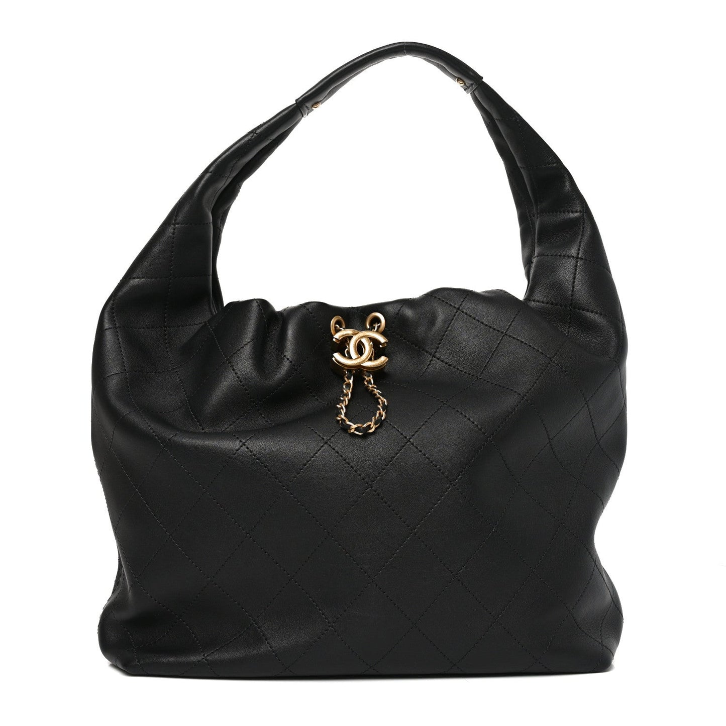 Calfskin Quilted Small Maxi Hobo Black