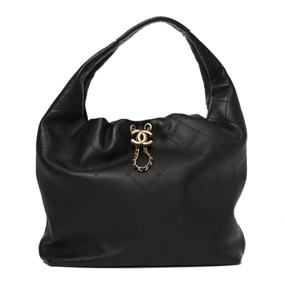 Calfskin Quilted Small Maxi Hobo Black