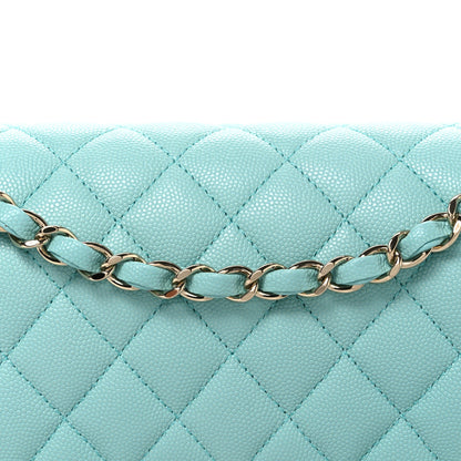 Caviar Quilted Medium Double Flap Light Blue