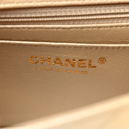 Metallic Goatskin Quilted Mini Rectangular Flap Gold
