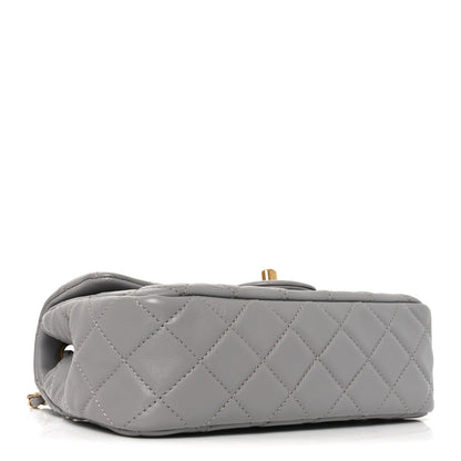 Lambskin Quilted Mini Rectangular Pearl Crush Flap Grey