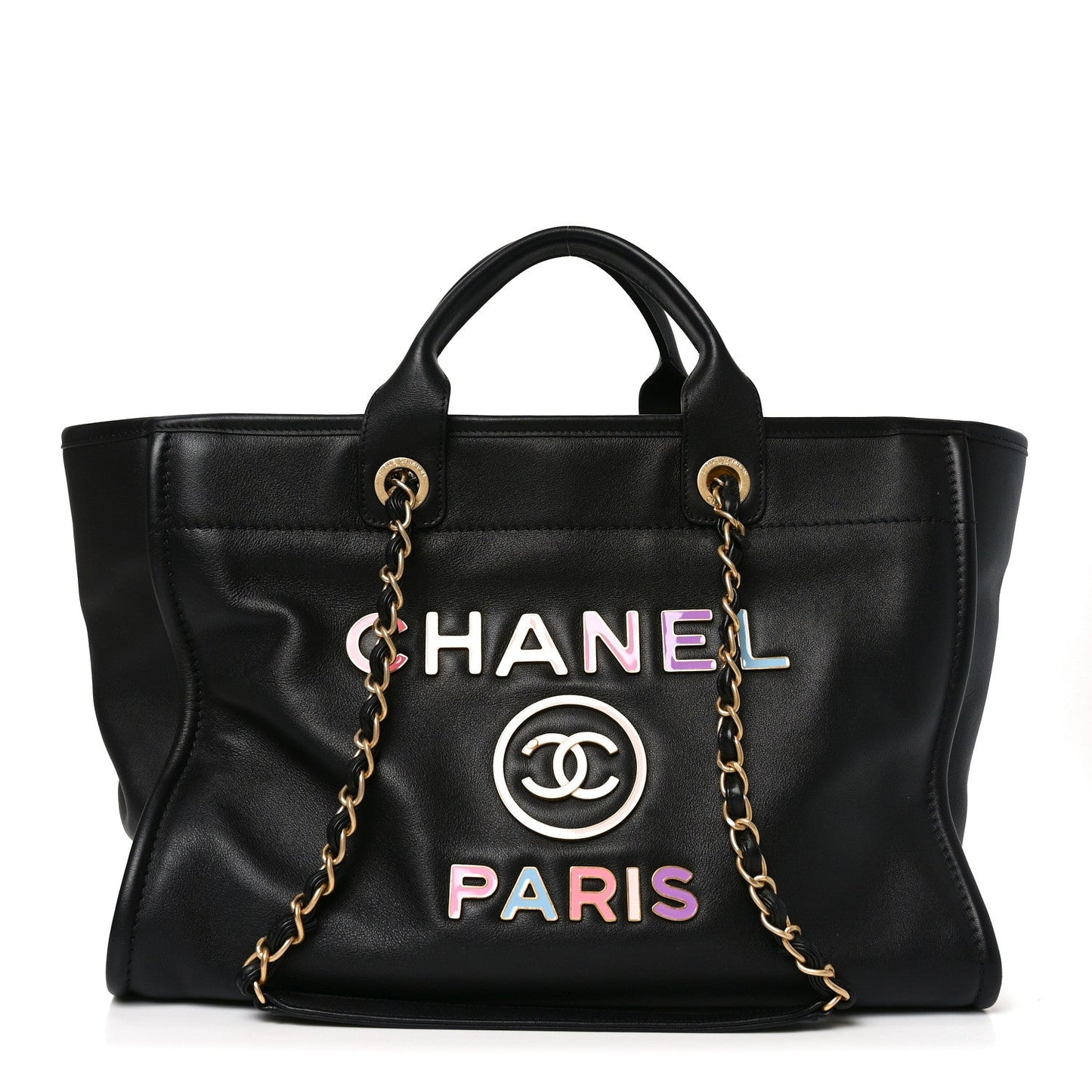 Calfskin Medium Deauville Tote Black Multicolor