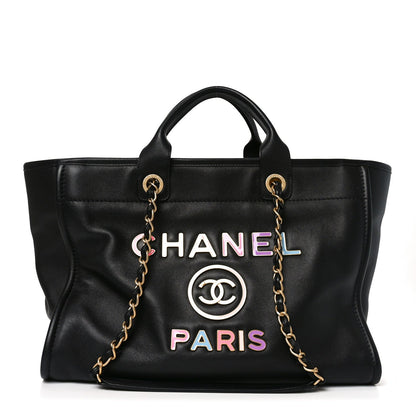 Calfskin Medium Deauville Tote Black Multicolor