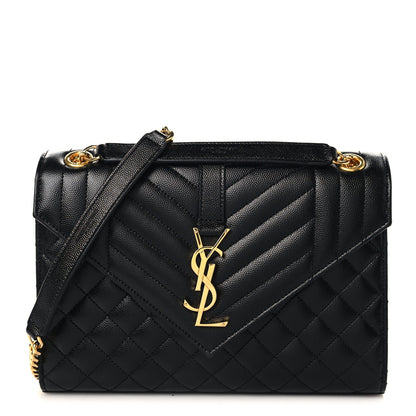 Grain De Poudre Textured Mixed Matelasse Triquilt Medium Monogram Satchel Black