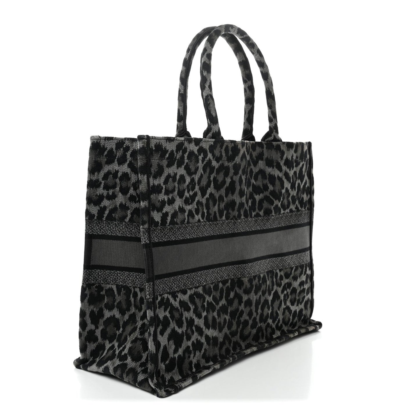 Canvas Mizza Embroidered Large Leopard Book Tote Grey