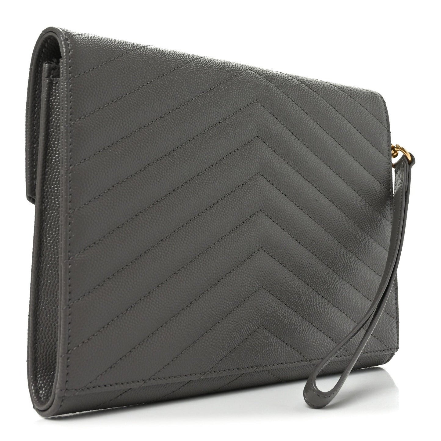 Grain De Poudre Matelasse Chevron Monogram Envelope Clutch Fog